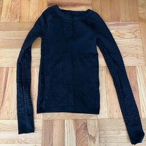 Free People elegant Black Textured/perforated design  Women's Top